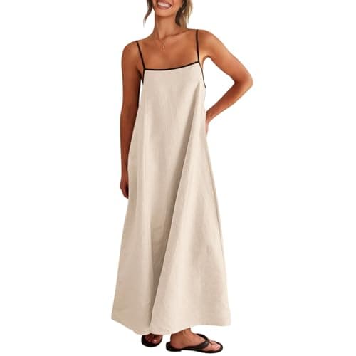Shy Velvet Women's 2025 Summer/Fall Linen Maxi Dress Contrast Spaghetti Strap Dress Backless Casual Party Slip Dresses - Image 1