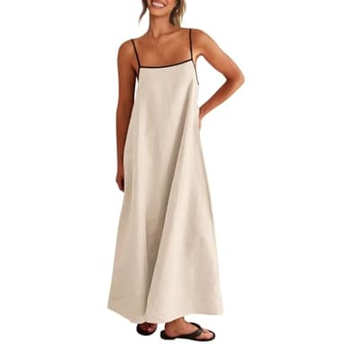 Shy Velvet Women's 2025 Summer/Fall Linen Maxi Dress Contrast Spaghetti Strap Dress Backless Casual Party Slip Dresses - Image 1