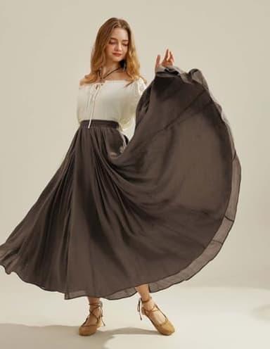 Scarlet Darkness Women Renaissance Long Maxi Skirt High Waist Flowy A Line Skirts Brown S - Image 2