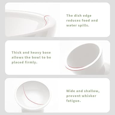 CEEFU Extra Wide Elevated Ceramic Cat Bowl - 6.2" Shallow Dish for Whisker Fatigue Relief, 5" Height for Easy Feeding, Lead & Cadmium Free, Durable Raised Cat Food Bowls, White - Image 6