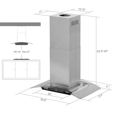 BRANO 36 Inch Island Range Hood, 900 CFM Voice/Gesture/Touch Control Ceiling Vent Hood with 4 Speed Exhaust Fan, 4 LED Lights, Memory Mode, Ducted/Ductless Convertible with 2 Charcoal Filter - Image 4