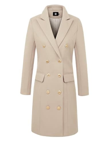 IDEALSANXUN Wool Coats for Women 2025 Fall Winter Double Breasted Mid Length Dress Trench Coats Peacoat Jacket(Beige, XXL) - Image 4