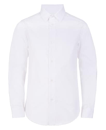 Calvin Klein Boys' Long Sleeve Slim Fit Dress Shirt, Button-Down Style with Buttoned Cuffs & Shirttail Hem, White, 18 - Image 1