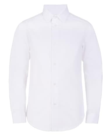 Calvin Klein Boys' Long Sleeve Slim Fit Dress Shirt, Button-Down Style with Buttoned Cuffs & Shirttail Hem, White, 18 - Image 1