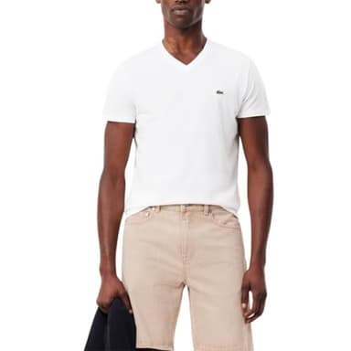 Lacoste Men's Short Sleeve V-Neck Pima Cotton Jersey T-Shirt, White, X-Large - Image 1