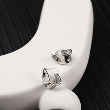 Kyerlyn Chunky Silver Earrings for Women, 14K Silver Plated Geometric Dangle Drop Earrings Statement Irregular Chunky Stud Trendy Hypoallergenic Fashion Jewelry Gift - Image 6