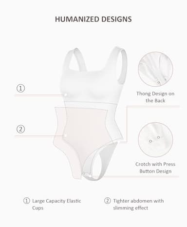 FeelinGirl Body Suits for Womens Tummy Control Bodysuit Square Neck Compression Bodysuit Thong Shapewear Bodysuit White XL/XXL - Image 4