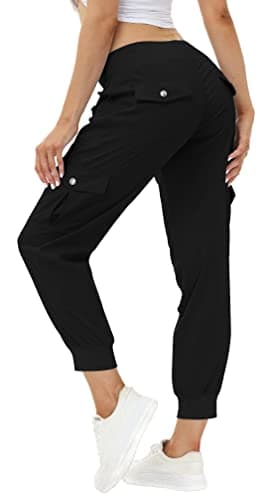MoFiz Womens Lightweight Hiking Pants with Pockets Quick Dry Athletic Outdoor Summer Travel Casual Sweatpants Cargo Pant for Women Black L - Image 1