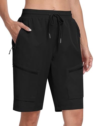 MoFiz Hiking Shorts Womens Quick Dry Lightweight Long Hiking Shorts for Women Knee Length for Camping Travel Golf with Zipper Pockets Black Large - Image 1