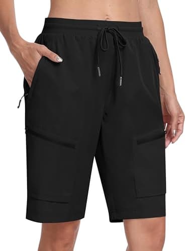 MoFiz Hiking Shorts Womens Quick Dry Lightweight Long Hiking Shorts for Women Knee Length for Camping Travel Golf with Zipper Pockets Black Large - Image 1