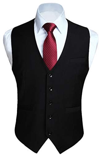 HISDERN Men's Suit Vest Business Formal Dress Waistcoat Vest with 3 Pockets for Suit or Tuxedo Black - Image 1
