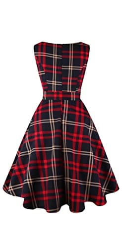 Dressever Women's 50s 60s Vintage Sleeveless Cocktail Party Dress with Pockets Red Plaid XL - Image 2