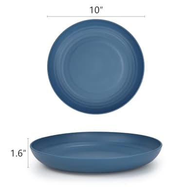 Homienly Dinner Plates Set - Alternative to Plastic, Wheat Straw - Set of 8, Lightweight, Microwave & Dishwasher Safe, Unbreakable Salad Plates (Blue, 10 inch) - Image 2