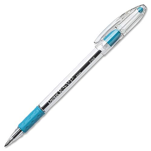 Pentel R.S.V.P. Ballpoint Pen, 0.7mm Fine Tip, Sky Blue Ink, Box of 12 (BK90-S)