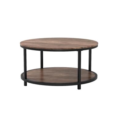 NSdirect Round Coffee Table,36" Coffee Table for Living Room,2-Tier Rustic Wood Desktop with Storage Shelf Modern Design Home Furniture(Light Walnut) - Image 5
