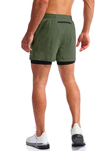 Pudolla Men’s 2 in 1 Running Shorts 5" Quick Dry Gym Athletic Workout Shorts for Men with Phone Pockets(Dark Green Large) - Image 4