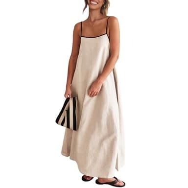Shy Velvet Women's 2025 Summer/Fall Linen Maxi Dress Contrast Spaghetti Strap Dress Backless Casual Party Slip Dresses - Image 4