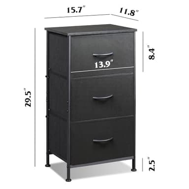 WLIVE Dresser with 3 Drawers, Fabric Nightstand, Organizer Unit, Storage Dresser for Bedroom, Hallway, Entryway, Closets, Sturdy Steel Frame, Wood Top, Easy Pull Handle, Charcoal Black - Image 3