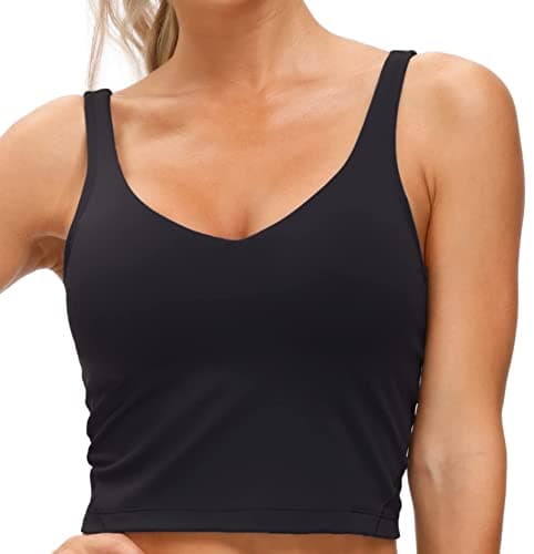Women’s Longline Sports Bra Wirefree Padded Medium Support Yoga Bras Gym Running Workout Tank Tops (Black, X-Large) - Image 1