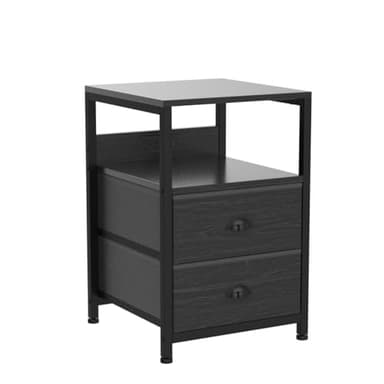 Furologee Nightstand Set of 2, Black Oak, with Charging Station and USB Ports, Side Tables with 2 Fabric Drawers, Bedside Tables with Storage Shelf & Hooks, for Living Room/Bedroom - Image 4
