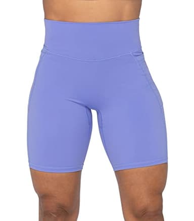 Sunzel No Front Seam Biker Shorts for Women with Pockets, Yoga Workout Gym Bike Shorts with Tummy Control 8" Periwinkle Medium - Image 3