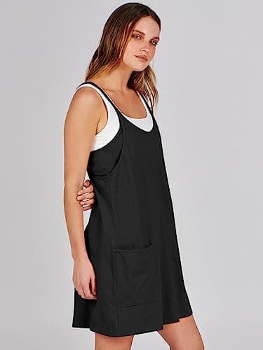 Caracilia Womens Summer Mini Dress 2025 Casual Sleeveless Built in Shapewear Sundress Trendy Short Tennis Athletic Outfits Black Medium - Image 3
