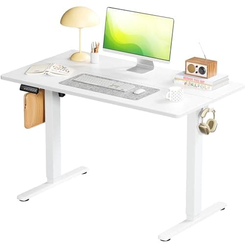 SMUG Standing Desk, Adjustable Height Electric Sit Stand Up Down Computer Table, 40x24 Inch Ergonomic Rising Modern Lift Motorized Gaming Desktop Workstation for Work Home Office, White - Image 1