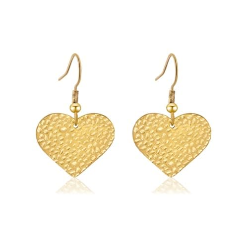 Teppdfann Gold Heart Drop Dangle Earrings for Women Hypoallergenic Handmade Hammered Gold Earrings for Sensitive Ears - Image 1