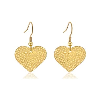 Teppdfann Gold Heart Drop Dangle Earrings for Women Hypoallergenic Handmade Hammered Gold Earrings for Sensitive Ears - Image 1