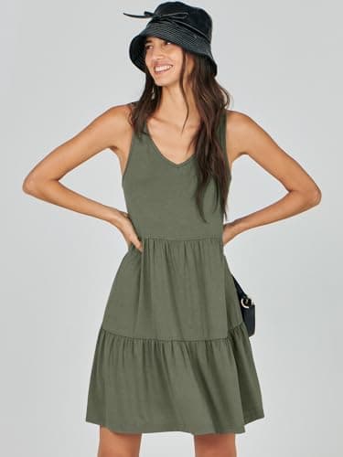 ANRABESS Womens Summer Casual Tank Dress Sleeveless V Neck T Shirt Sundress Flowy Tiered Swing Mini Beach Vacation Dresses Olive Green Medium - Image 8