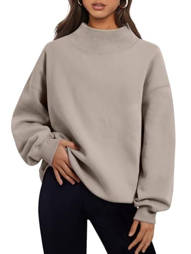 Trendy Queen Womens Oversized Sweatshirts Turtleneck Pullover Long Sleeve Hoodies Tops Fall Fashion Outfits 2025 Clothes CoffeeGrey M - Image 1