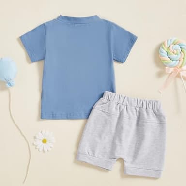 Kupretty Toddler Baby Boy Summer Clothes Letter Graphic Short Sleeve Shirt T-Shirt Tops + Casual Shorts Outfit Set (Dad's Little Dude Blue, 3-6 Months) - Image 7