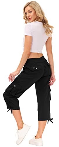 MoFiz Women's Hiking Capris Pants Lightweight Quick Dry Running Athletic Casual Outdoor Cargo Pants for Women Pockets Black L - Image 6