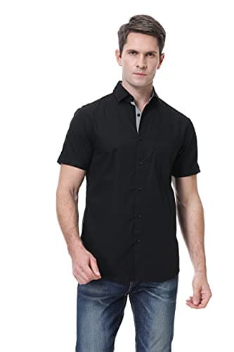 Esabel.C Mens Short Sleeve Dress Shirts Regular Fit Casual Button Down Shirts Black XL - Image 3