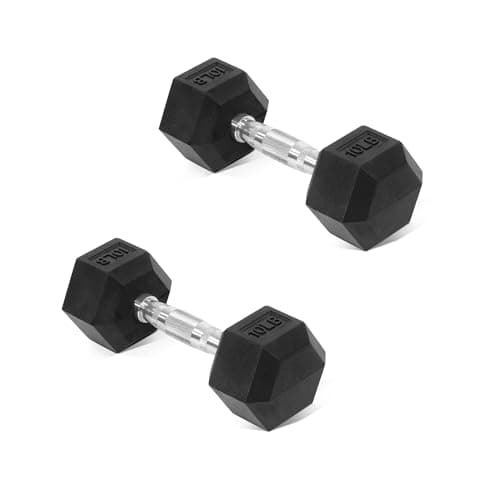 Fitvids Hex Dumbbells Rubber Coated Hand Weights Pairs for Exercises and Fitness, 10 LB Pair - Image 1