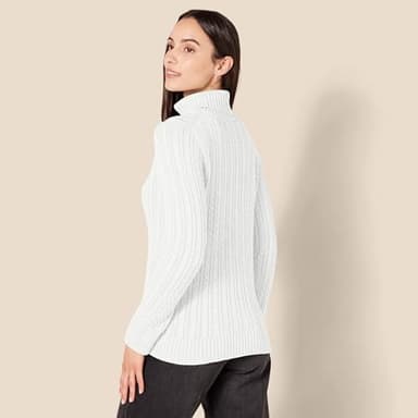 Amazon Essentials Women's Fisherman Cable Turtleneck Sweater (Available in Plus Size), White, Small - Image 3