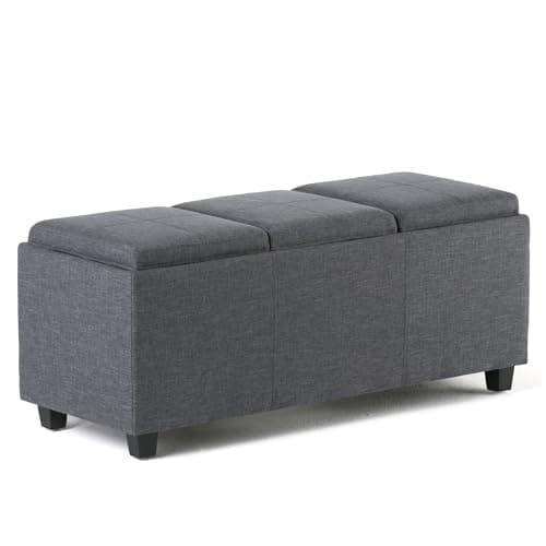 SIMPLIHOME Avalon 42 Inch Wide Contemporary Rectangle Storage Ottoman in Slate Grey Linen Look Fabric, Assembled, For the Living Room, Entryway and Family Room - Image 1