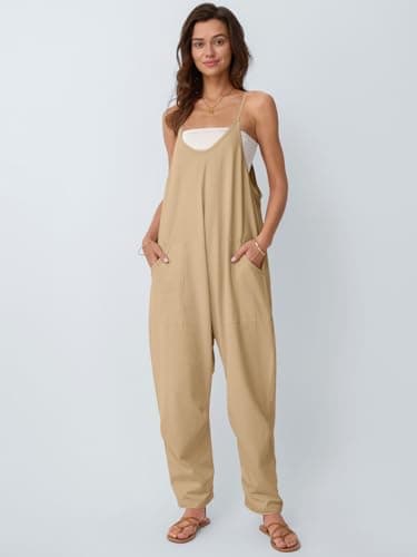 AUTOMET Jumpsuits for Women Casual Summer Outfits Rompers Comfy Beach Vacation Trendy Overalls Jumpers Fashion Clothes 2025 Khaki M - Image 2