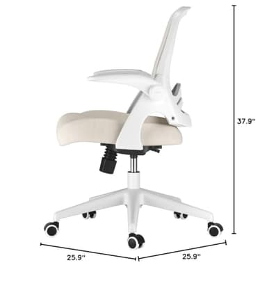 Hbada Office Desk Chair with Flip-Up Armrests and Saddle Cushion, Ergonomic Office Chair with S-Shaped Backrest, Swivel, Mesh, Grey - Image 2