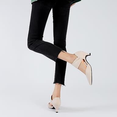 RIBONGZ Low Heels for Women Closed Toe Nude Kitten Heels Pointed Toe Sexy Slip on Pumps Bridal Party Dressy Shoes 12 - Image 8