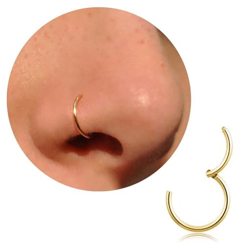 20G 18G 16G Titanium Nose Ring Hoop, Cartilage Hoop Earrings for Women Men Silver Gold Nose Ring Septum Ring Tragus Conch Helix Daith Lip Piercing Jewelry 6mm/7mm/8mm/9mm/10mm (Gold-20g, 7mm) - Image 1
