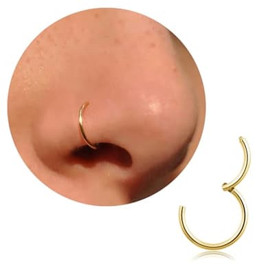20G 18G 16G Titanium Nose Ring Hoop, Cartilage Hoop Earrings for Women Men Silver Gold Nose Ring Septum Ring Tragus Conch Helix Daith Lip Piercing Jewelry 6mm/7mm/8mm/9mm/10mm (Gold-20g, 7mm) - Image 1