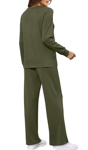 WIHOLL Women Two Piece Sets Casual Fall Long Sleeve Tracksuit Wide Leg Outfits Oversized Loungewear Women's 2 Piece Lounge Sets Green XXL - Image 4