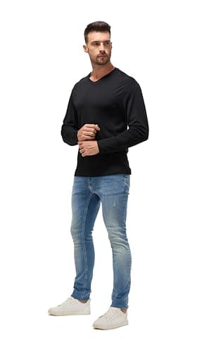 100% Ultrafine Merino Wool Base Layer for Men | V-Neck Long Sleeve Thermal Shirt, Moisture Wicking & Odor Resistant Black - Image 4