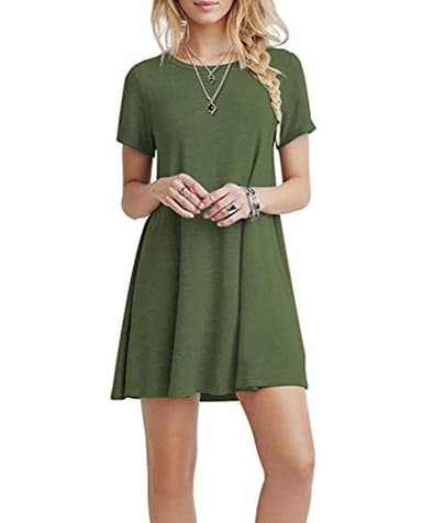 WNEEDU Women's Summer Casual T Shirt Dresses Short Sleeve Swing Dress with Pockets (L, Army Green) - Image 6