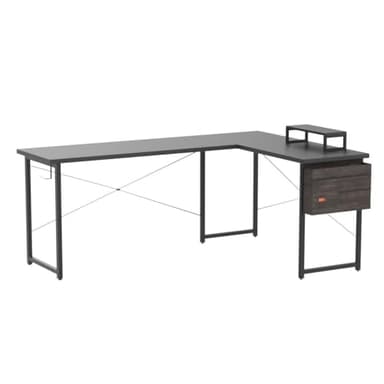 ODK L Shaped Desk, 66" Computer Corner Desk, Gaming Desk, Home Office Writing Desk with Monitor Shelf, Space-Saving Workstation Desk, Modern Simple Wooden Table, Easy to Assemble, Black - Image 4