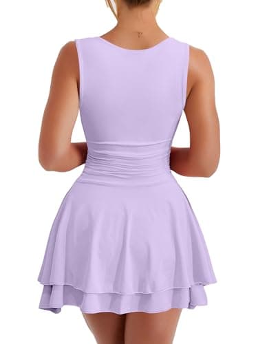 Kaximil Women's Square Neck Ruffle Hem Mini Dress Ruched Waist Short Party Dresses, X-Large, Purple - Image 2