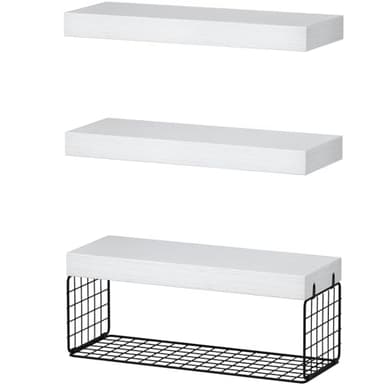 QEEIG Bathroom Shelves Over Toilet - Wall Mounted Floating Shelves Toilet Paper Storage Small Farmhouse Decor Shelf 16 inch Set of 3, White and Black (019-WB3) - Image 8