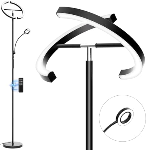 SIBRILLE Upgraded 2-in-1 LED Floor Lamp - Dimmable Mother-Daughter Standing Lamp with Remote&Touch Control, 29W Bright Floor Reading Light, Black Modern Standing Light for Living Room Bedroom Office - Image 1