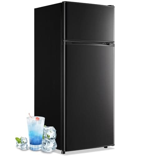 DEMULLER 4.5 Cubic Feet Double Door Fridge with Top Freezer Large Capacity Refrigerator with 7 Temperature Control & 3 Removable Shelves Black - Image 1